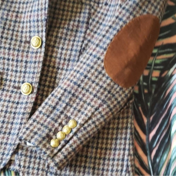 J.Crew Rhodes Blazer Jacket Wool Tweed Houndstooth Elbow Patches Brown Size 6 - Picture 6 of 9